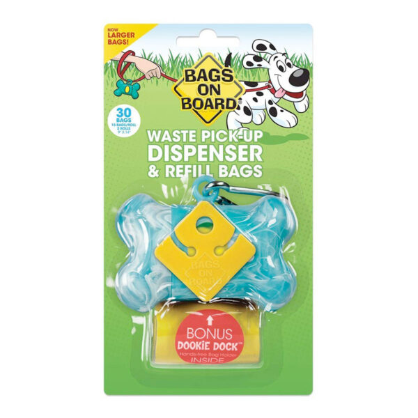 Bags on Board Dog Poop Pick-Up Bone Dispenser and Refill Bags, Turquoise