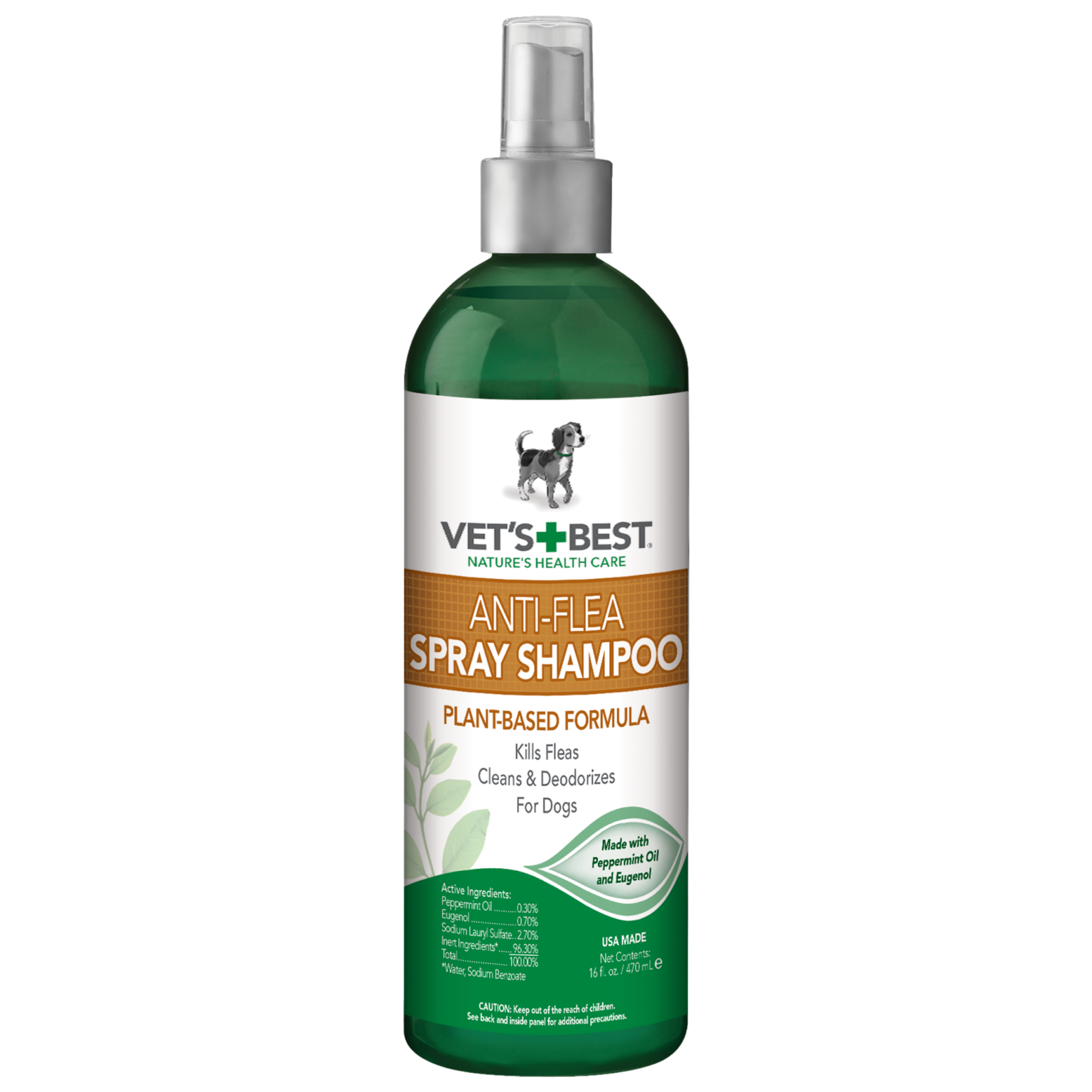 Vet's Best Natural AntiFlea Easy Spray Shampoo (16 oz) Naturally For
