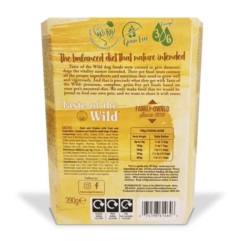 Taste of the Wild | Wet Food DUCK Fruit & Veg Tray - Naturally For Pets