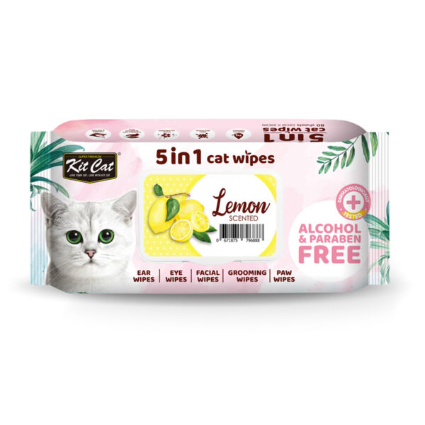 Kit Cat 5-in-1 Cat Wipes LEMON Scented