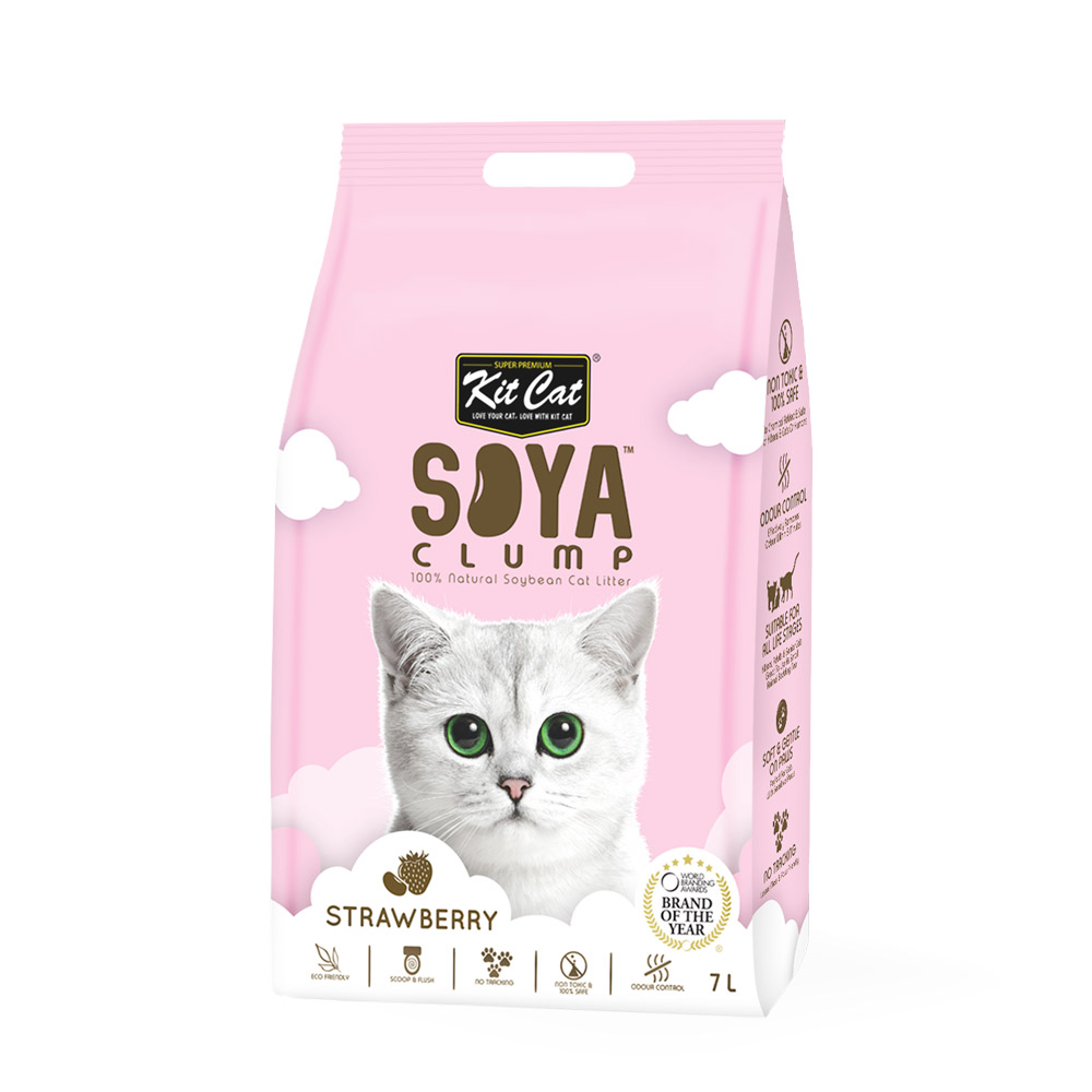 Image showcasing Kit Cat Soya Clump Soybean Litter - Strawberry 7L - Naturally For Pets