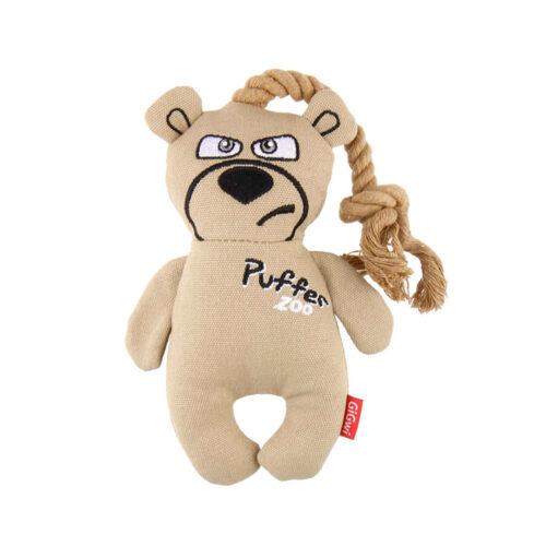 Gigwi Puffer Zoo Dog Toy Bear with Rope Handle