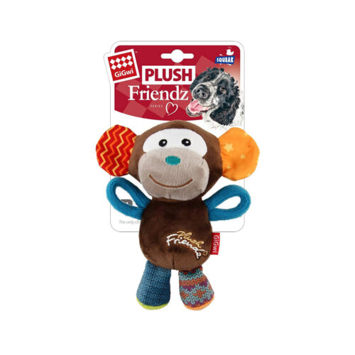 GiGwi Monkey 'Plush Friendz' with Squeaker, Medium, Brown