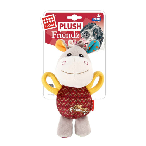 GiGwi Donkey 'Plush Friendz' with Squeaker, Medium, Red