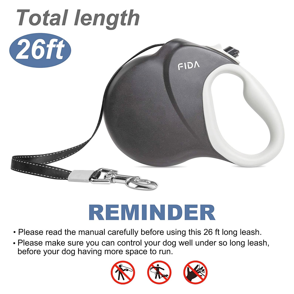 thumbnail image 2 of ESKY Retractable 26ft Dog Leash Heavy Duty Up To 90lbs – One-Handed Lock, Black 2 of 6