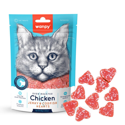 Wanpy Cat Oven-Roasted Chicken & Cod Fish Hearts Cat Treats