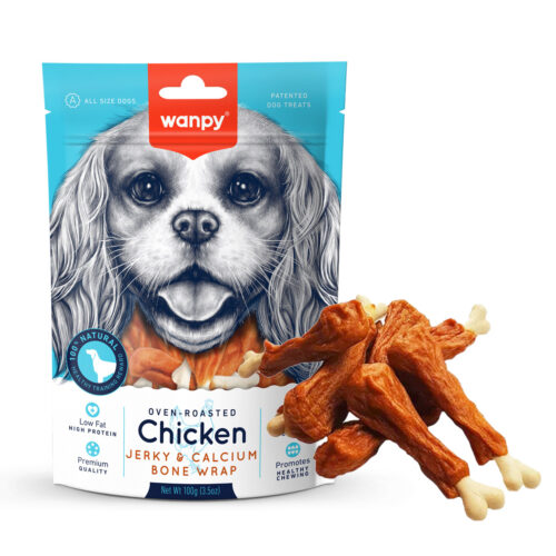 Wanpy Oven Roasted Chicken Jerky & Calcium Bone Wrap Dog Treats