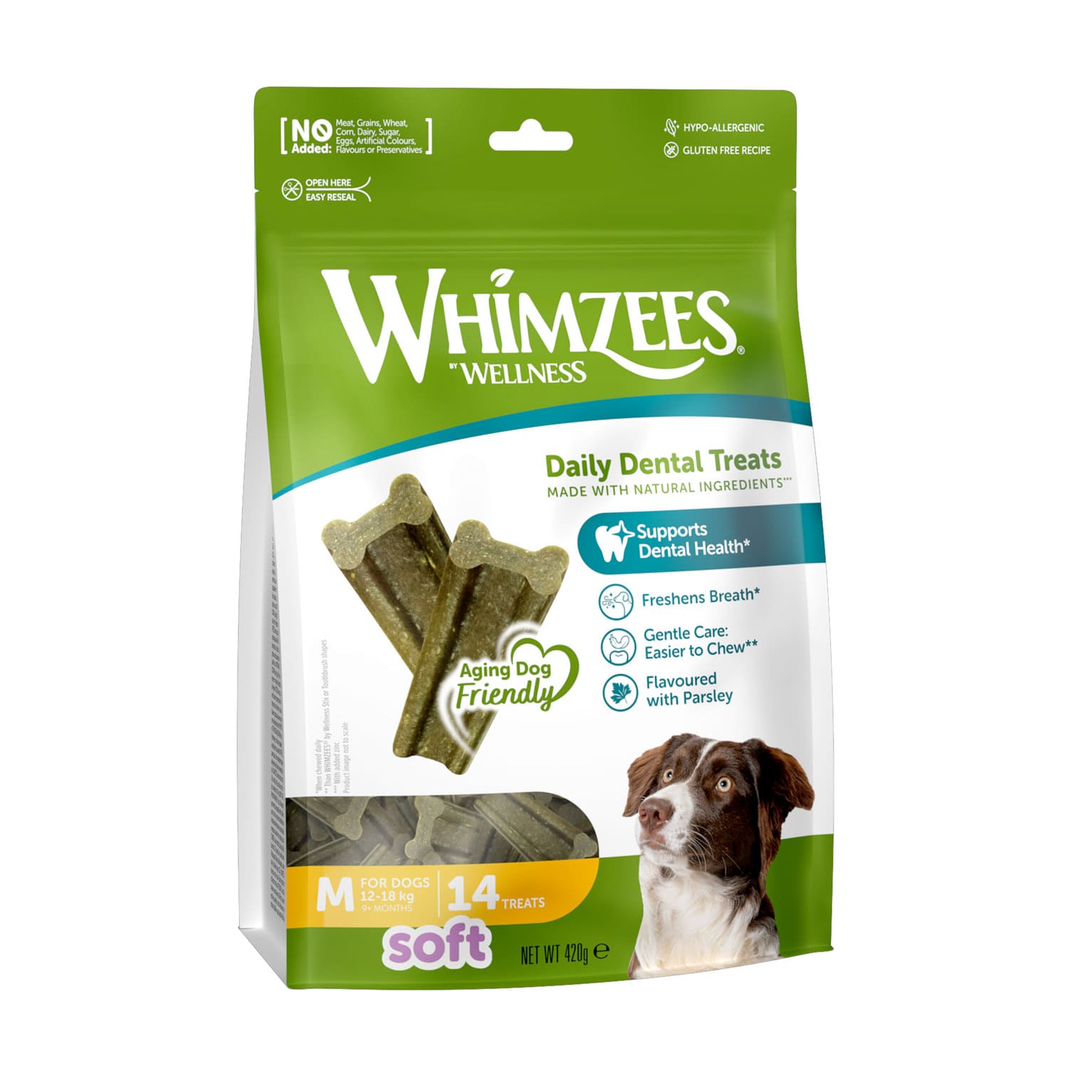 Whimzees Soft Daily Dental Dog Treats Value Bag - Medium (14 pcs)