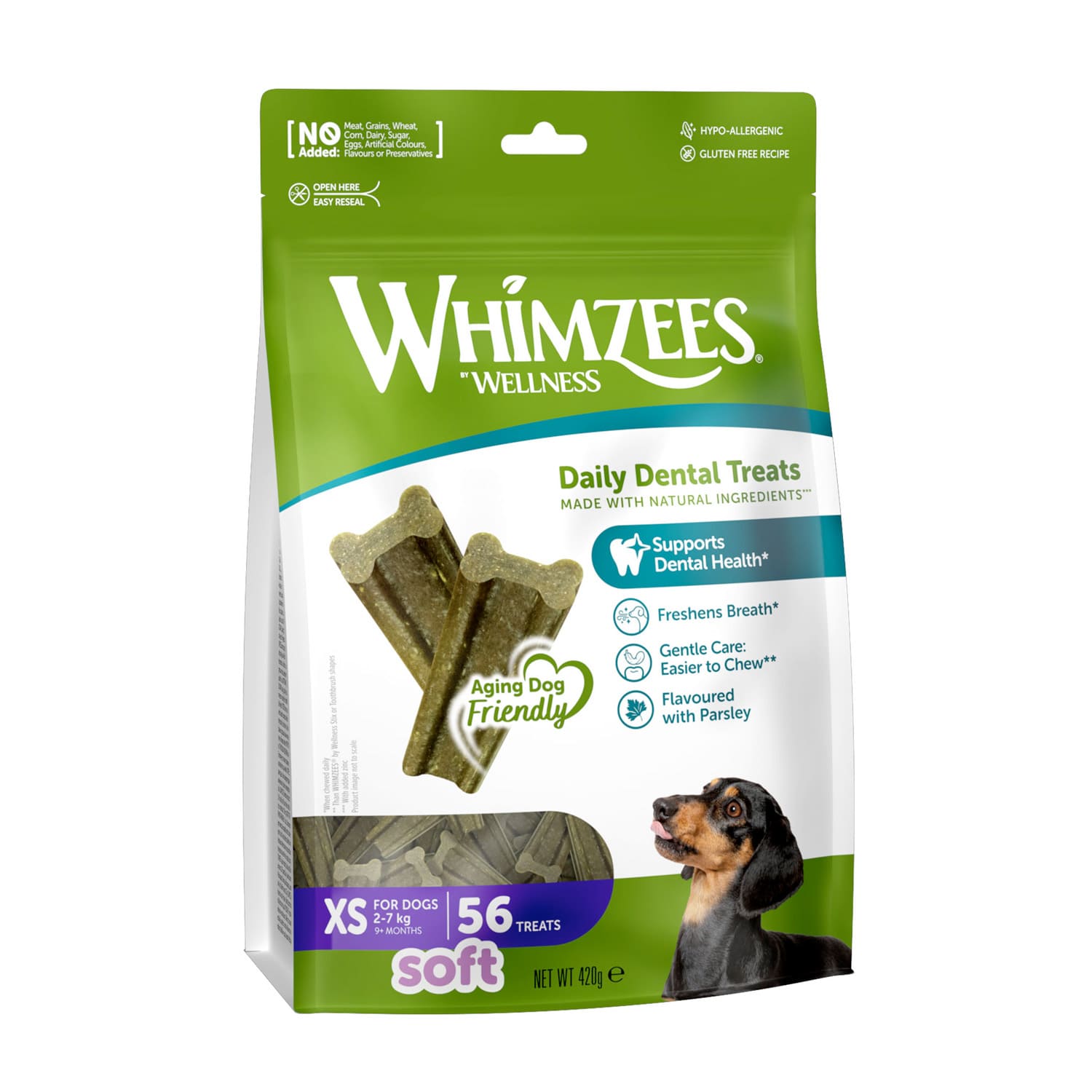 Whimzees Soft Daily Dental Dog Treats Value Bag - X Small (56 pcs)
