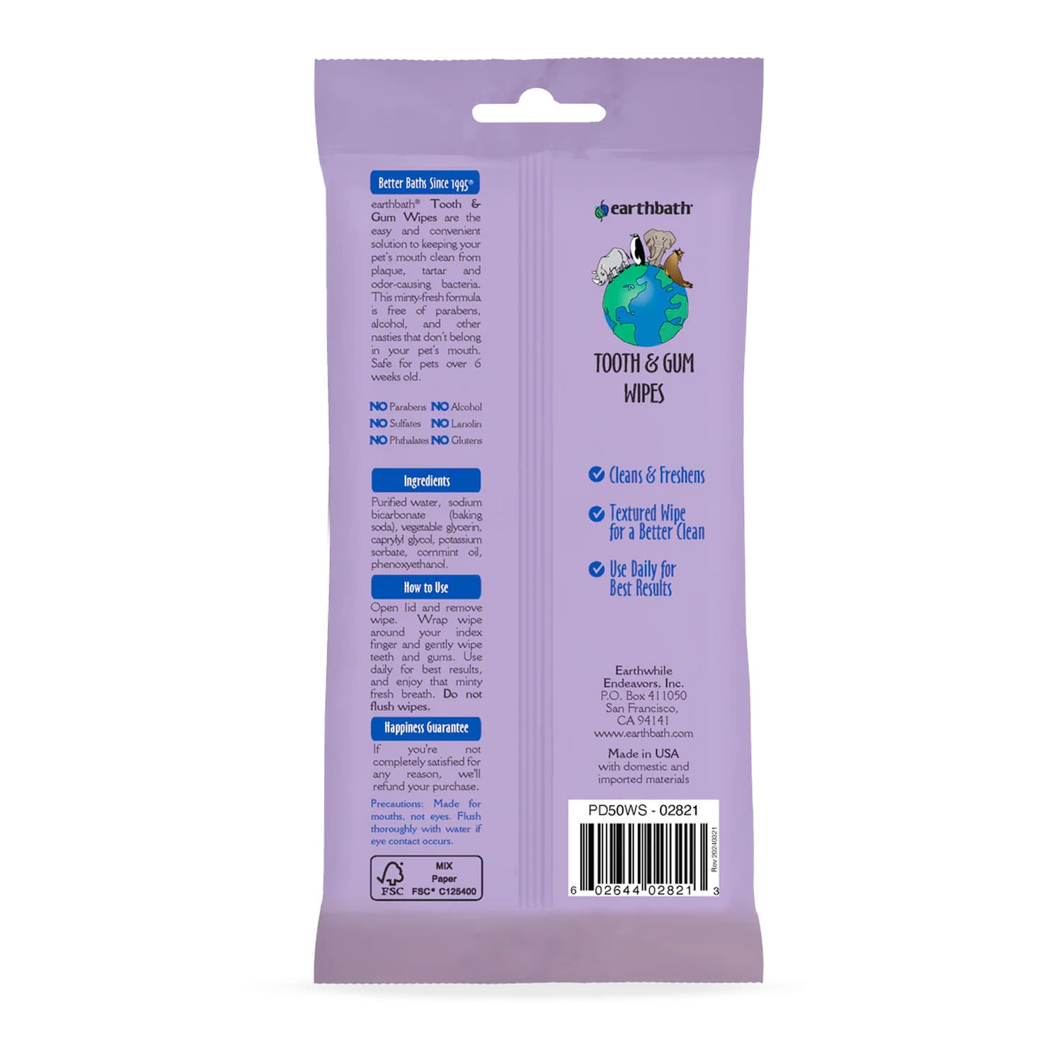 Earthbath Tooth & Gum Wipes - 50 Pet Wipes - Image 3