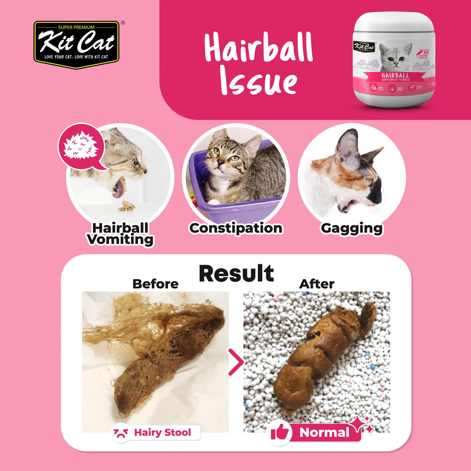 Kit Cat Hairtball Supplement Powder 150g (5g x 30 Sachets) - Image 2