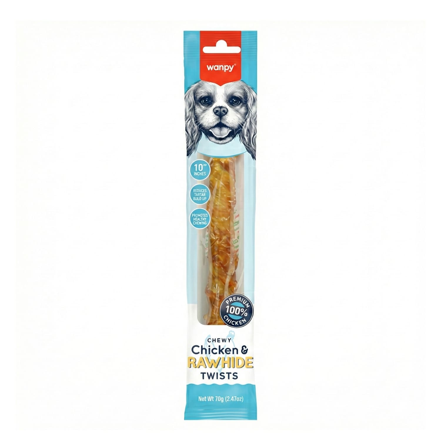 Wanpy Chewy 10" Chicken Jerky & Rawhide Twists 70g