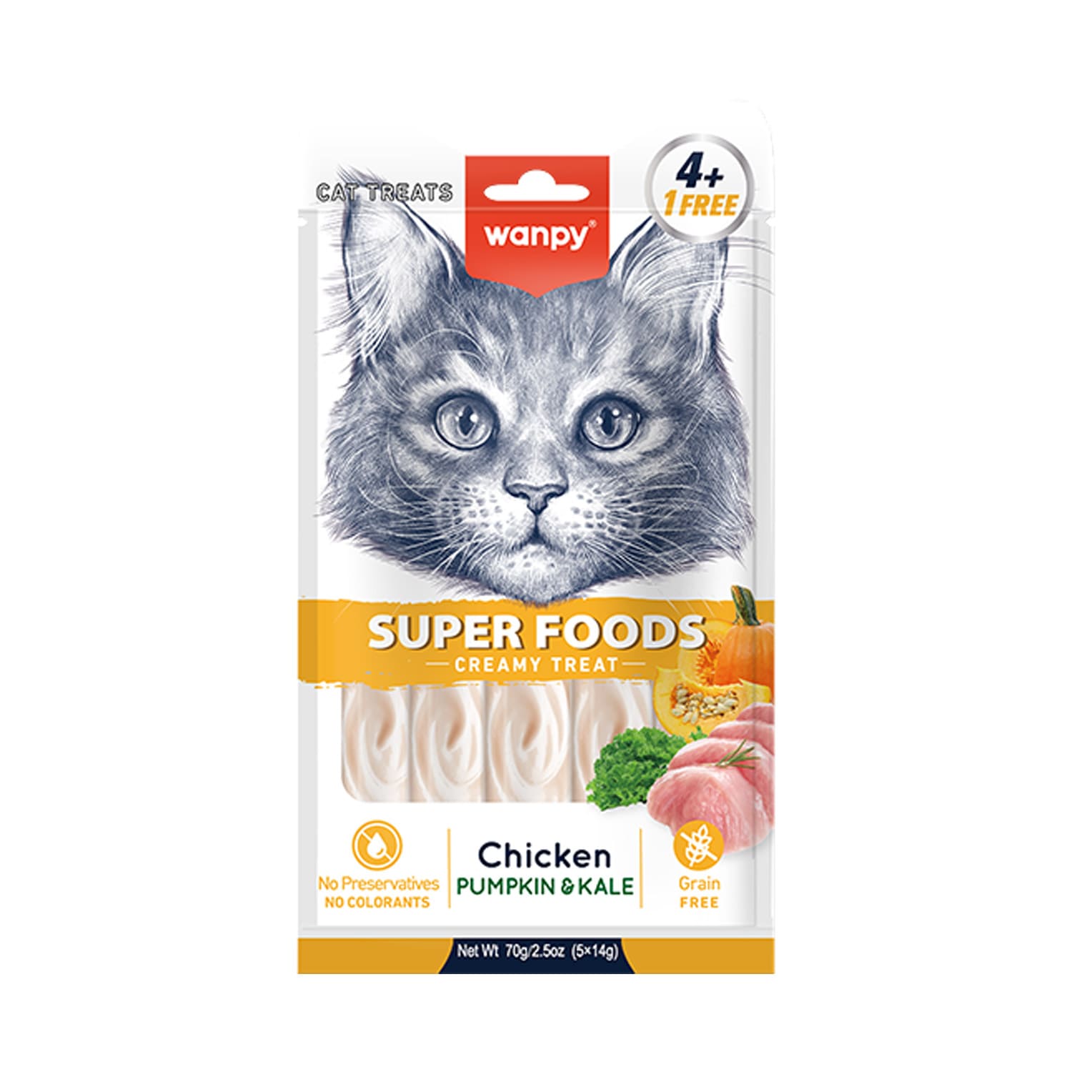 WANPY Superfoods Creamy Treat For Cat Chicken With Pumpkin & Kale