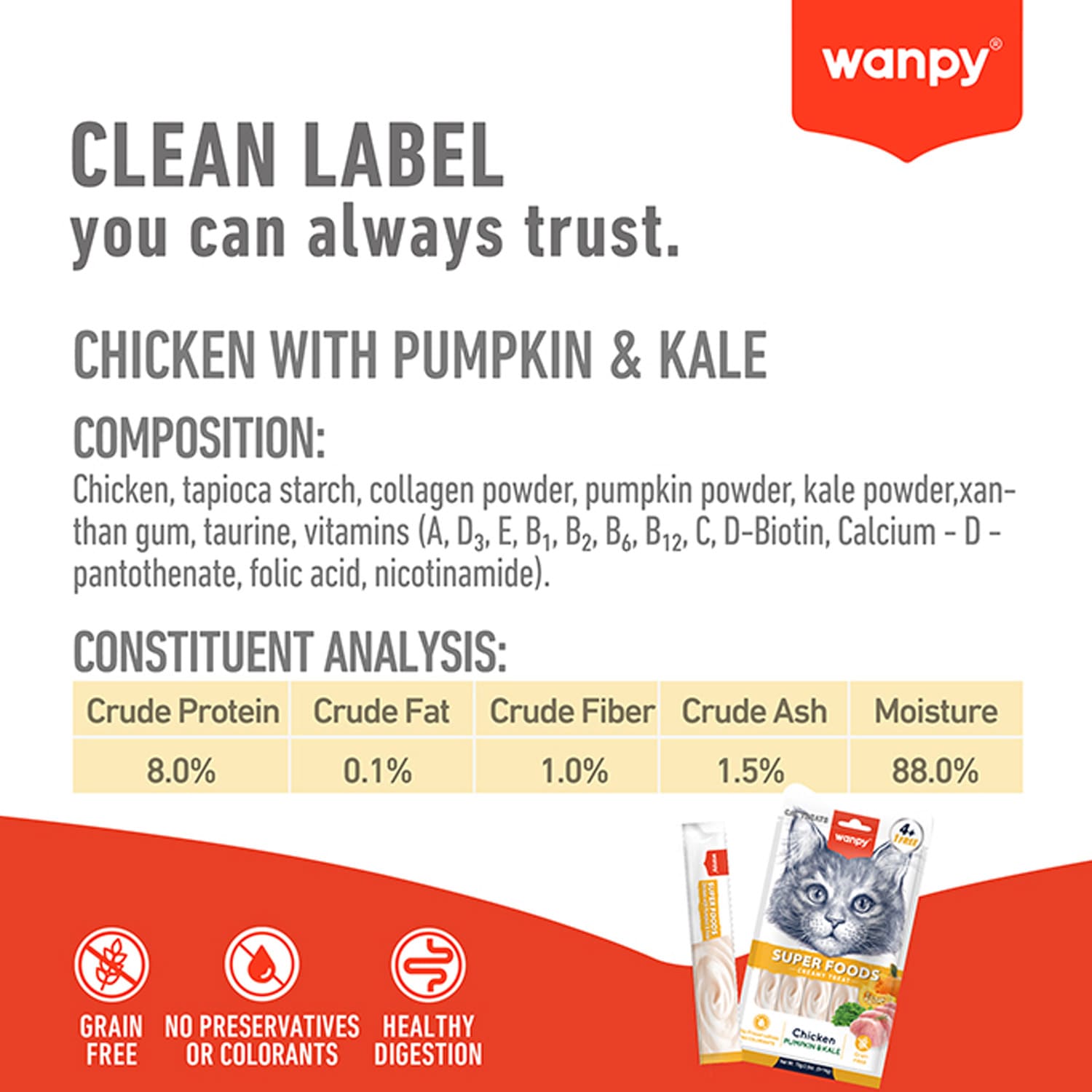 WANPY Superfoods Creamy Treat For Cat Chicken With Pumpkin & Kale - Image 3